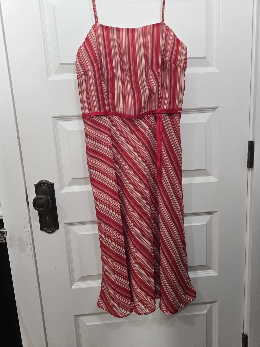 CDC Red and White Striped Midi Dress with Thin Straps